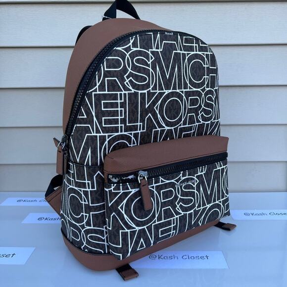 Michael kors Backpack Cooper Large Graphic MK Signature Brown Black - Picture 1 of 12